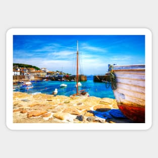 Mousehole Harbor Boats, Cornwall, UK Sticker